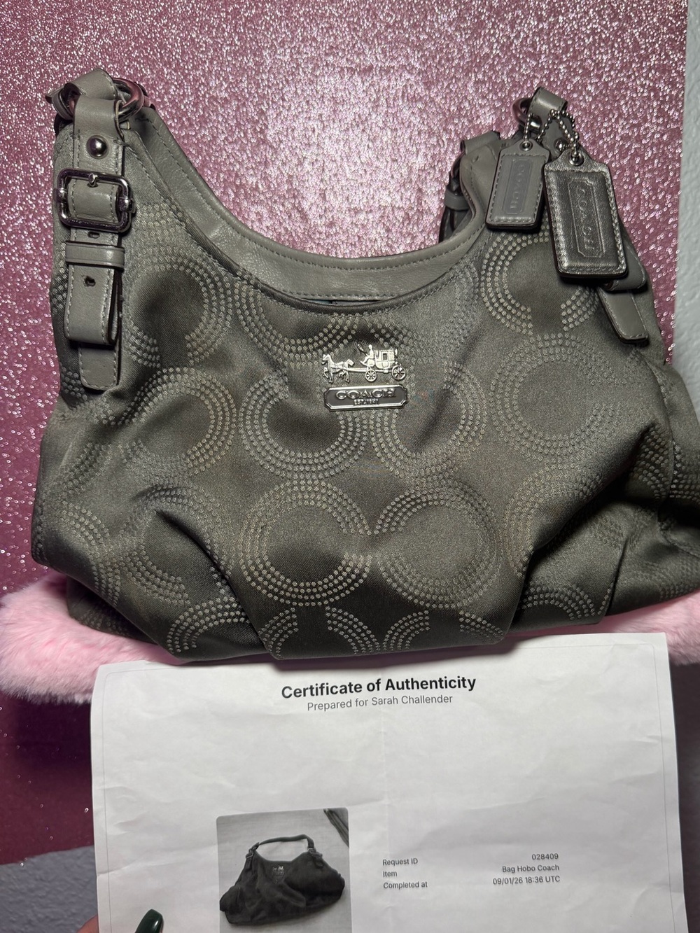 Coach Madison Dotted Op Art Hobo Shoulder Bag Gray Silver Y2K w/COA
